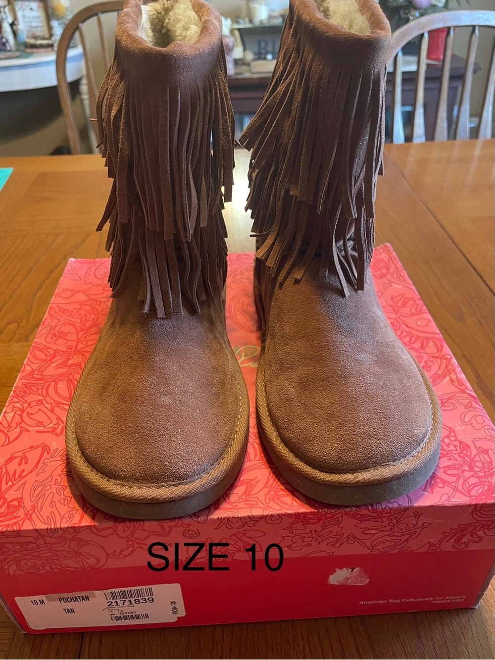 American Rag Brown Suede Fringe Shearling Ankle Boots